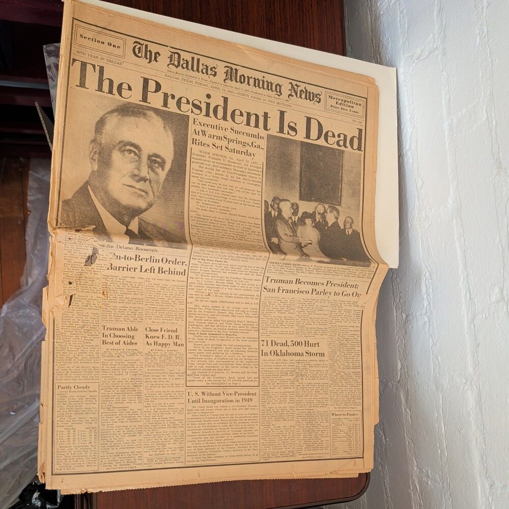 Franklin D Roosevelt FDR The President Is Dead Dallas Morning News April 13 1945